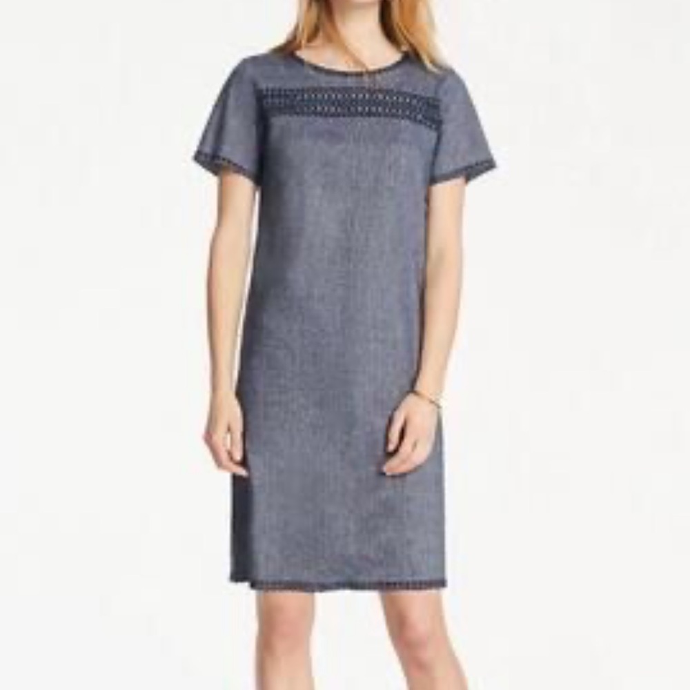 Ann Taylor Linen blend embroidered detailing shift dress - Picture 1 of 7